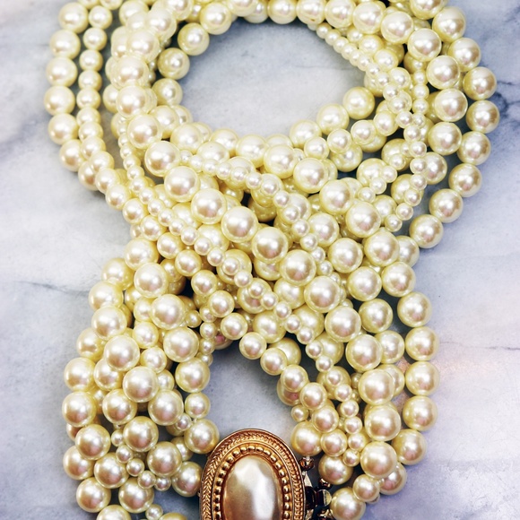 Vintage Carolee Pearl Cabochon 8-Strand Necklace - Picture 10 of 16